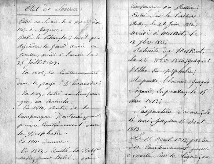 Rcit des campagnes napoloniennes de Joseph Debrod, partie 1 (JPG)